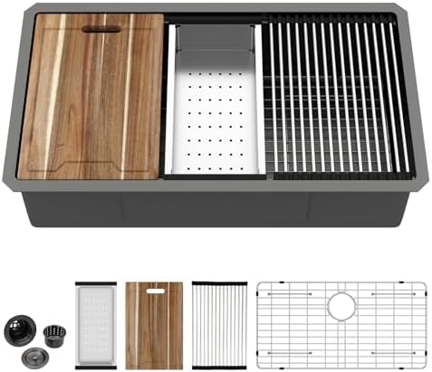 Kichae 32 Black Undermount Kitchen Sink Stainless 16 Gauge Workstation by Kichae