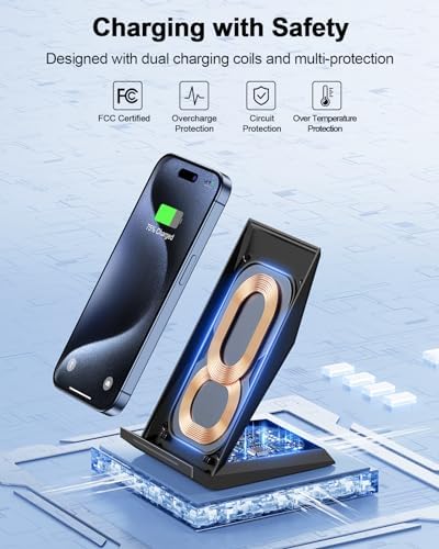 Fast Wireless Charger, [2 Pack] NANAMI Wireless Charging Stand for iPhone 16/16 Plus/16 Pro/16 Pro Max/15/14/13/12, Phone Charger Dock for Samsung Galaxy S26/S26+/S24/S24 Ultra/S23/S22/S21, Pixel 6/5 - Image 4