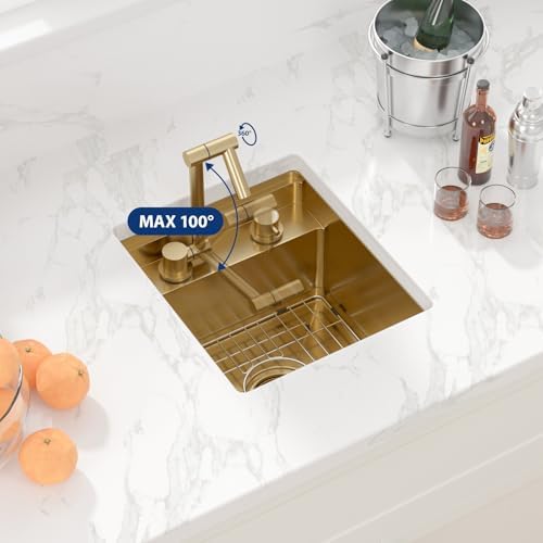 Sarlai Outdoor Sink, 15x17 Inch Gold Undermount Kitchen Sink Workstation with Foldable Faucet Bar Prep Single Bowl Gold Kitchen Sinks16 Gauge Stainless Steel BBQ Sinks with Cover 15"x17"x9“ - Image 2