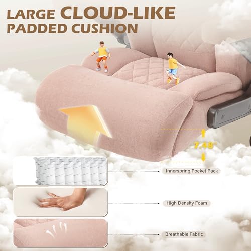 600LBS Large Big and Tall Office Chair, Heavy Duty Wide Ergonomic Gaming Office Chair with 5D Flip Arms, Comfy Fabric Executive Office Desk Chair, Extra Wide Padded Seat, Adjustable Lumbar, Pink - Image 5