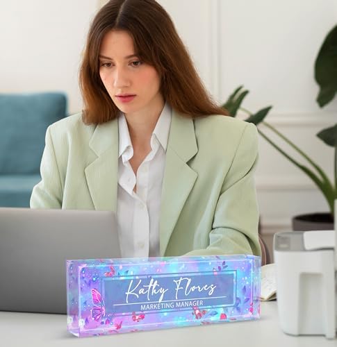 Desk Name Plate Personalized, Custom Acrylic Name Plate for Desk, Purple Elegant Decorative Office Signage - Image 4