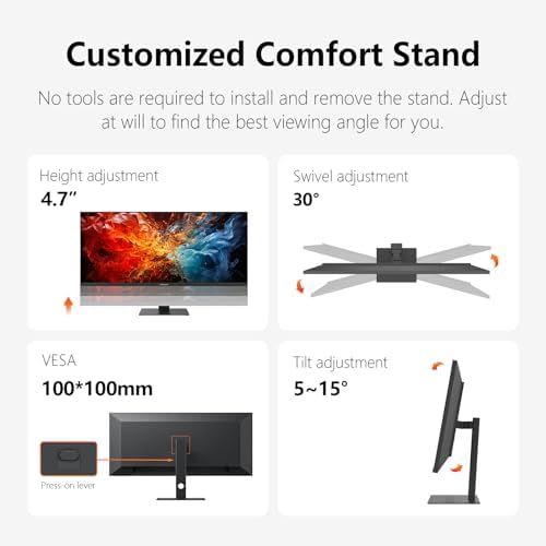 INNOCN 40 Inch 5K 5120 x 2160p Ultrawide Monitor for Laptop, 21:9, 100Hz, IPS, HDMI, DP, FreeSync, HDR400, USB-C, DeltaE＜2, Built-in Speakers, Height Adjustable, Black - 40C1U - Image 6
