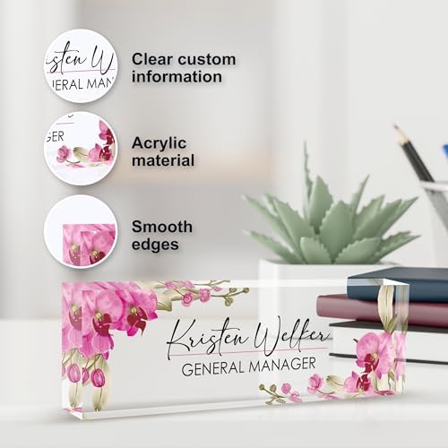 Personalized Name Plate for Desk, Custom Desk Name Plate, Acrylic Name Plate Office Desk Accessories, Personalized Office Gifts for Coworkers Teachers, Employee Appreciation Gifts (A-Butterfly Orchid) - Image 3
