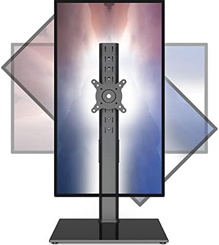 Single Monitor Stand Freestanding 27-43 Inch Monitor Arm Curved Screen Monitor Mount Tempered Glass Base Adjustable Motion Tilt -15° to 10° Swivel ±45° Rotation 360° Weight Capacity 77lbs HT05B-003 by HEMUDU