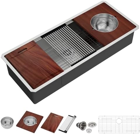 45x19 Undemrount Workstation Kitchen Sink with Mixng Bowl by IOROYO