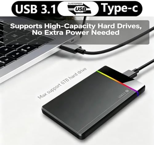 HWAYO 250GB 2.5'' Ultra Slim Portable External Hard Drive USB3.0 Type-C HDD - Image 2