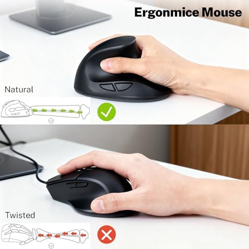 Ergonomic Mouse,Rechargeable Small Vertical Mouse with 6 Buttons Adjustable 800/1200/1600 DPI Purple Wireless Mouse for Laptop, Desktop, PC, MacBook (Black) - Image 2