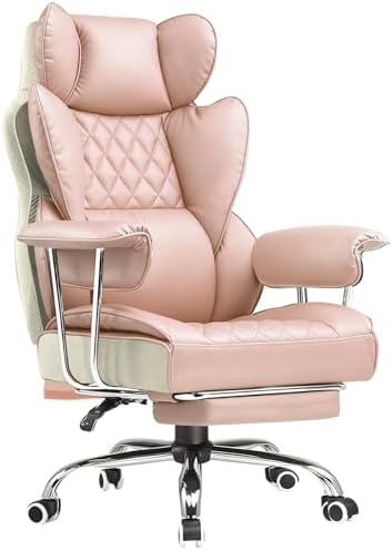 COMHOMA Big and Tall Office Chair, High Back Leather Gaming Chair with Footrest, Executive Ergonomic Office Chairs with Pocket Spring Lumbar Support and with Outward Fixed Soft Armrests by ComHoma