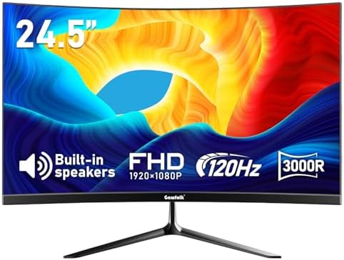 Gawfolk 24.5 Inch Gaming Curved Monitor 3000R 120Hz PC Screen Full HD 1080P by Gawfolk