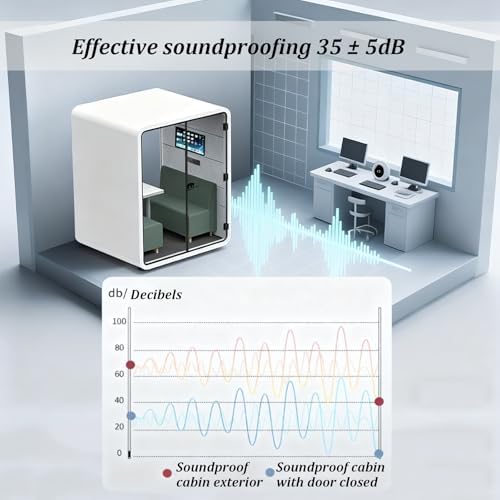 Quiet Meeting Pod with Acoustic Panels, Mobile Office Pod Booth, Built-in Ventilation System, Mobile Focus Room with Wheel&LED Lighting for Private Phone Calling(White,150cm) - Image 5