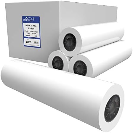 Alliance Wide Format Paper CAD Bond Rolls (20lb | 4 Rolls, 36 In x 150 Ft | 3" Core) by Alliance