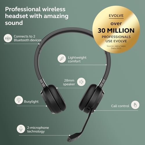 Jabra Evolve 65 TE (Third Edition) Wireless Headphones - Noise-Canceling Mic, 16 hrs Battery Life, Connectivity, Works with All UC Platforms Like Zoom & Google Meet, Black - Image 3