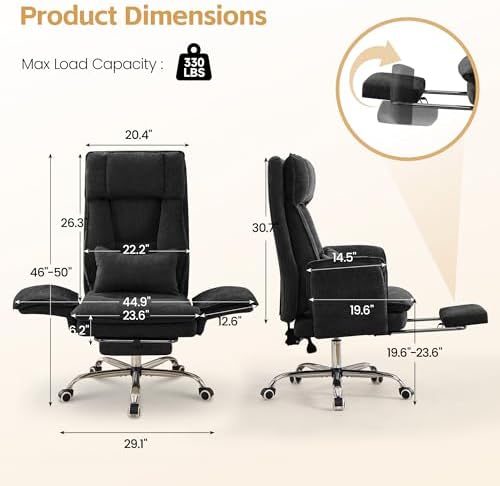 Big and Tall Office Chair, Footrest & Flip Armrest for Pets, Dark Black - Image 2