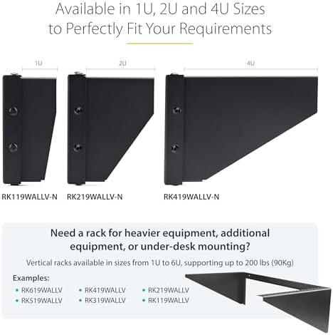 StarTech 1U Vertical Wall-Mount Bracket, 19in, 121lb (RK119WALLV-N) - Image 6