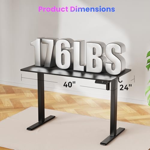 WALKINGDESK 40x24 Inches Height Adjustable Electric Standing Desk with 2 Hooks for Home Office, Ergonomic Sit Stand up Desk with Splice Board, Black - Image 3