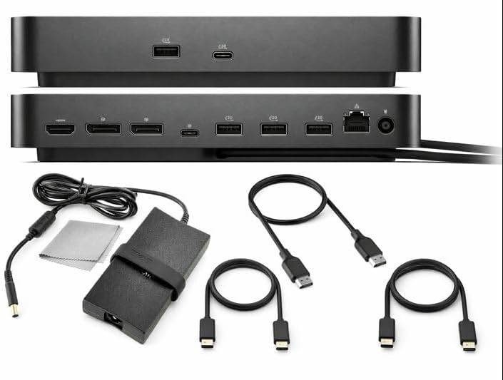 Dell Pro Dock WD25 Universal Docking Station Bundle — USB-C/USB-A Dual Display Dock with 100W Adapter + HDMI Cable + USB-C Cable + DisplayPort Cable + Cleaning Cloth by Dell