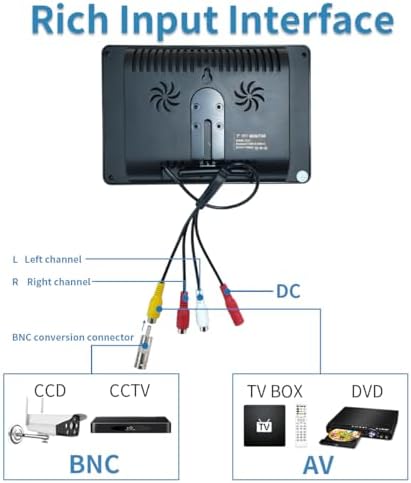 7 inch LCD Security Monitor & Displays,BNC/AV Input,Built-in Dual Speakers Portable Monitor,1024 * 600 Resolution,Suitable for CCTV DVD CCD TV - Image 3