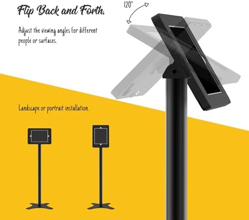 Tablet Floor Stand Compatible with 10.2" iPad 7 8 9, Rotate Lockable Metal Tablet Enclosure+Aluminum Pole+Metal Base - BSF302BT - Image 4