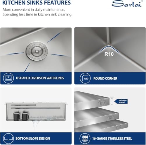 Sarlai Waterfall Kitchen Sink 33 Inch Drop In Sinks 33x19 Inch Workstation - Image 6