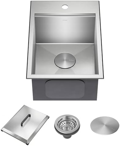 KRAUS Kore 15-inch Outdoor Drop In/Top Mount 16-Gauge Marine Grade T-316 Stainless Steel Single Bowl Workstation Kitchen Sink with Outdoor Sink Cover, KCA-1801 by Unknown