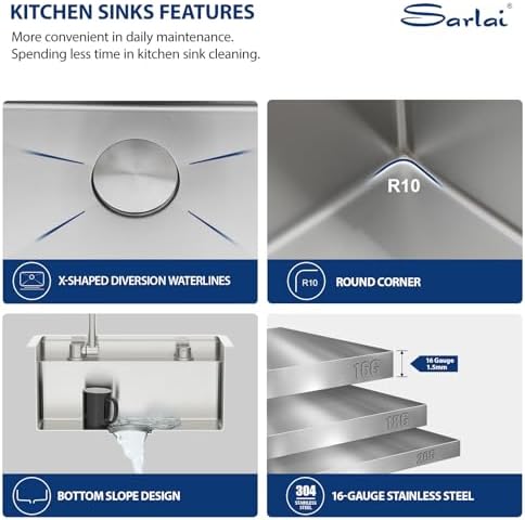 Sarlai Outdoor Sink, 21x19 Inch Undermount Kitchen Sink Workstation with Foldable Faucet Bar Prep Single Bowl 16 Gauge Stainless Steel Sinks with Cover,BBQ Sinks Outside with Cover - Image 5