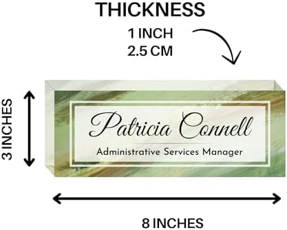 Customized Clear Acrylic Thick 8x3" Desk Name Plate Block with Personalized Logo - Professional Office Decor - Customized Acrylic Plate Gift for Teacher Co-workers (Green Wave) - Image 6