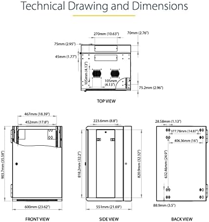 StarTech 18U Wall-Mount Cabinet, 19in, 4-Post, 16in Deep (RK1820WALHM) - Image 6