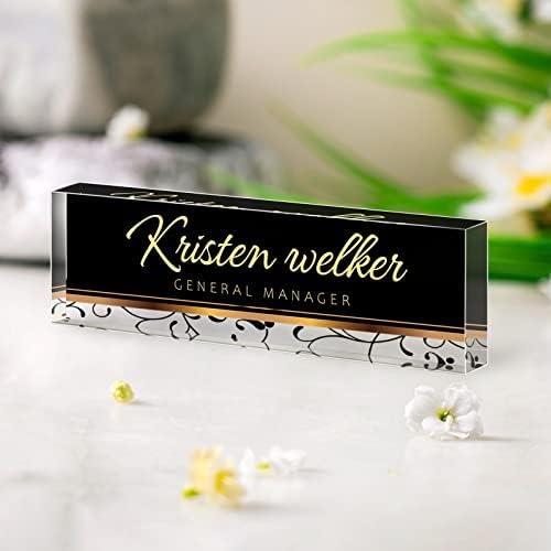 Desk Name Plate Personalized, Custom Name Plates for Desks, Personalized Acrylic Name Plate for Desk, Office Gifts for Coworkers, Boss, Teacher/Employee Appreciation Gifts (Black/Gold Stripe) - Image 3
