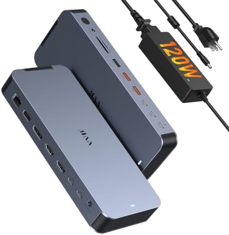 Laptop Docking Station Dual Monitors USB C Dock Hub with 120W Power Adapter by VVB