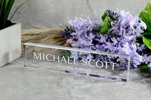 Customizable Personalized Clear Acrylic Desk Name Plate - 2”x 9” - Office Decor - 9 Different Fonts to Choose from - Engraved Name Plate by AerozDesign