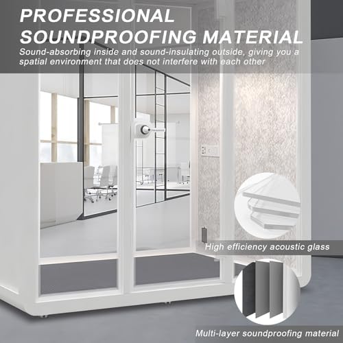 White Office Pod Booth 87IN (White Simple Appearance Design)(Reduce Noise by 25-35 Decibels)(Silent Fresh Air System) Soundproof Booth with Lighting,Universal Wheel for Meeting - Image 4
