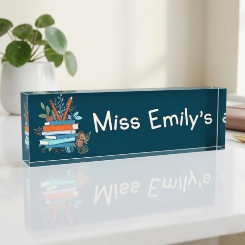 Floral Acrylic Desk Name Plate | Custom Office Sign by Artblox
