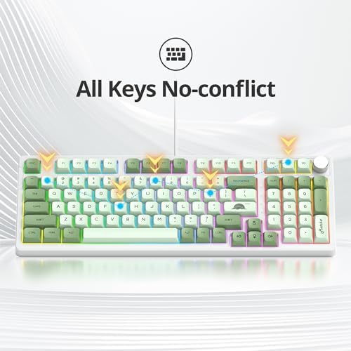 Fogruaden Wired Green Matcha Creamy Mechanical Keyboard with Number Pad, Hot Swappable RGB Gaming Keyboard with Knob, 98 Key, Custom Gasket Mount, Red Switch, NKRO 96% Keyboards for Win/Mac - Image 4