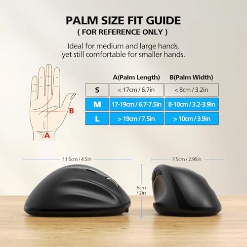 Bluetooth Wireless Mouse Ergonomic Vertical for Laptop Computer Macbook iPad Tablet Rechargeable Silent Click USB Carpal Tunnel Right Hand Compatible with Windows iOS Mac OS Android Black - Image 6
