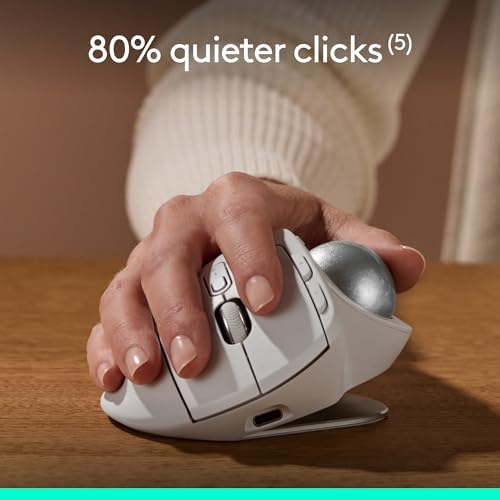 Logitech MX Ergo S Advanced Wireless Trackball Mouse, USB-C Rechargeable Wireless Ergonomic Mouse with Bluetooth and Encrypted Dongle, 6 Programmable Buttons, for PC/Mac - Pale Grey - Image 7