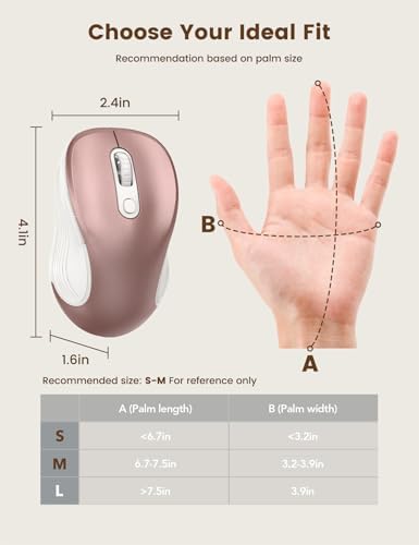 WisFox 2.4GHz Wireless Mouse for Laptop, Ergonomic 6-Button, Rose Gold - Image 7