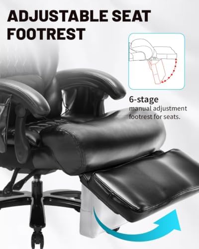 800LBS Massage Office Chair with Foot Rest & 8 Points Vibration Heat for Heavy People,Big and Tall Ergonomic Executive Reclining Desk Chairs for Home Office Managerial Use - Image 6