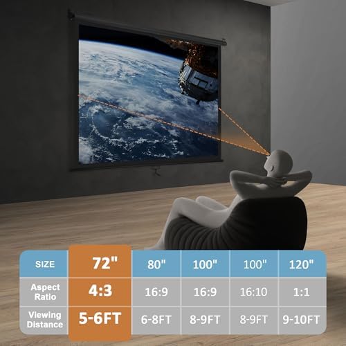 SUPER DEAL 72'' 4:3 HD Projection Screen Foldable Anti-Crease Portable Projector Movie Screen Manual Pull Down for Home Theater Presentation Education Outdoor Indoor Public Display, Black - Image 2