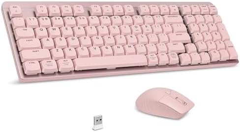 LeadsaiL Wireless Keyboard and Mouse Combo, 2.4Ghz Cordless Mechanical Keyboard and Silent Mouse for Business, Low-Profile Red Switch, 98-Key Compact Slim Keyboard for Windows/MacOS PC Laptop - Pink by LeadsaiL