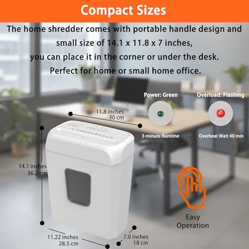 Bonsaii Low Noise Operation Paper Shredder, 6-Sheet Cross-Cut, Credit Card Shredder, Home Office, Handle for Document, Mail, Staple, 3.4 Gal Wastebasket, Easy-Carry Handle, White - Image 2