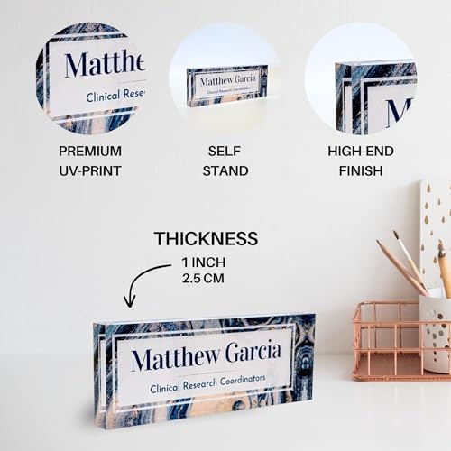 Customized Clear Acrylic Thick 8x3" Desk Name Plate Block with Personalized Logo - Professional Office Decor - Customized Acrylic Plate Gift for Teacher Co-workers (Turquoise Shine) - Image 4