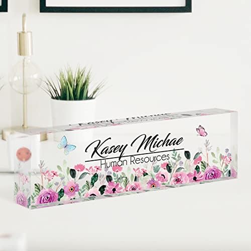 SalaGraphics Desk Name Plate Personalized, Custom for Desk, Office Decor Women Men, Acrylic Accessories, Gifts Coworkers Boss Teacher, Employee Appreciation (Flowers B) 8”(L)x2.5(W) - Image 5