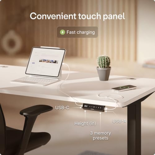 Desktronic HomePro Standing Desk 48x24 — Made in Europe, Ergonomic Sit Stand Home Office Desk, Electric Height Adjustable, Dual Motor, USB & USB-C Charging, Wobble-Free, Touchscreen, 3 Memory Presets - Image 5