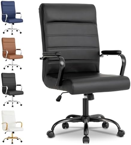 Office Desk Chair,Modern Leather Conference Room Chairs,High Back Home ofiice Chair,Adjustable Height Swivel Executive Computer Chair with Armrest and Padded Seat,Pure Black by BOWTHY