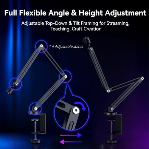 EMEET S600L 4K Webcam with Adjustable Desktop Overhead Stand, 4 Lighting Modes, Rainbow Effect, 1/2" Sensor, 0.2S PDAF, 2 Mics, Dial Control, 4K Webcam with Tripod for OBS/Twitch/YouTube/Zoom/PC/Mac - Image 3