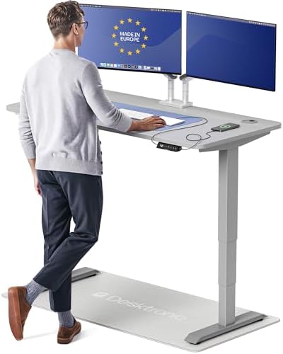 Desktronic HomePro Standing Desk 54x28 — Made in Europe, Ergonomic Sit Stand Home Office Desk, Electric Height Adjustable, Dual Motor, USB & USB-C Charging, Wobble-Free, Touchscreen, 3 Memory Presets by Desktronic