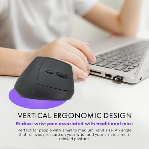 J-Tech Digital Wireless Mouse, Vertical Ergonomic Mouse with 2.4G Wireless & Bluetooth for 3 Multi-Device Function, Adjustable DPI Modes, Compatible with PC, Mac, Laptop - Black - Image 4
