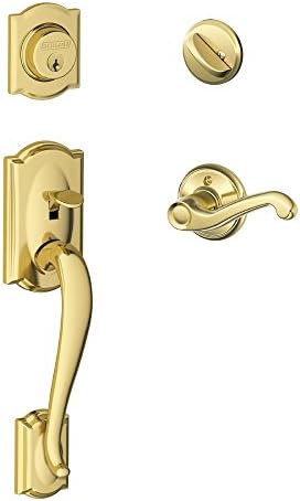 SCHLAGE Camelot Single Cylinder Handleset and Left Hand Flair Lever, Bright Brass (F60 CAM 505 FLA 605 LH) by Unknown