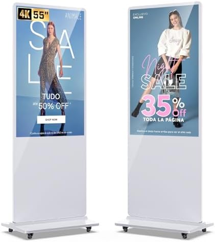 MWE 55 Inch 4K Digital Signage Display Kiosk, LCD Screen Indoor Floor Standing Advertising Displays, Android System Commercial Totem, Vertical Poster with Auto Media Player-White by QIXZOCV