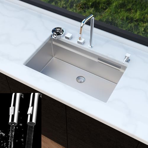 32x19x10 Waterfall Undermount Kitchen Sink Workstation with Faucet Combo - Image 4